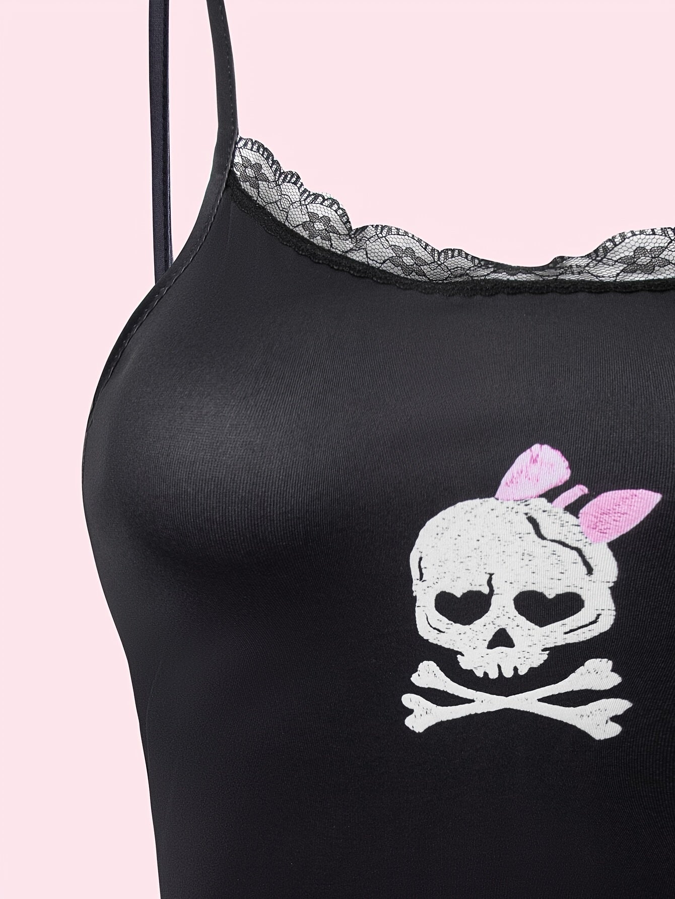 Skull Pattern Cami Top Halloween Lace Crew Neck Lingerie