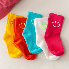 5pairs Kids Smiley Face Pattern Socks for Girls