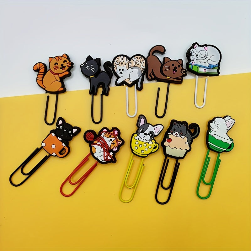 10pcs Cartoon Paper Clip Bookmark Silicone Metal Binder