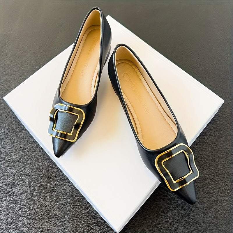 Women's Metallic Buckle Slip On Block Heel Shoes