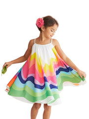 Toddler Girls Spaghetti Strap Rainbow Print Dress Baby Kids Clothes Summer