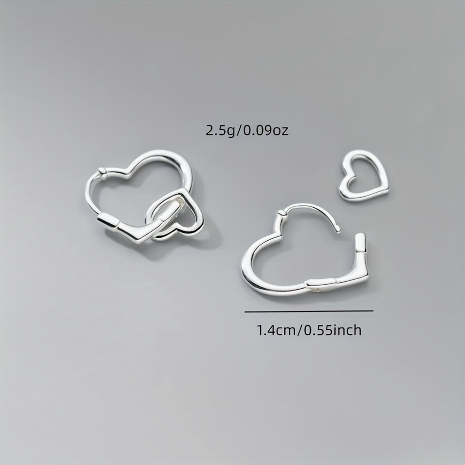 925 Silver Hoop Earrings for Teen Girls Hearts Interlocking Dangle Drop