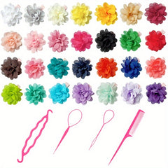 32pcs Colorful Flower Hair Clips & Hair Comb Accessories Set for Girls