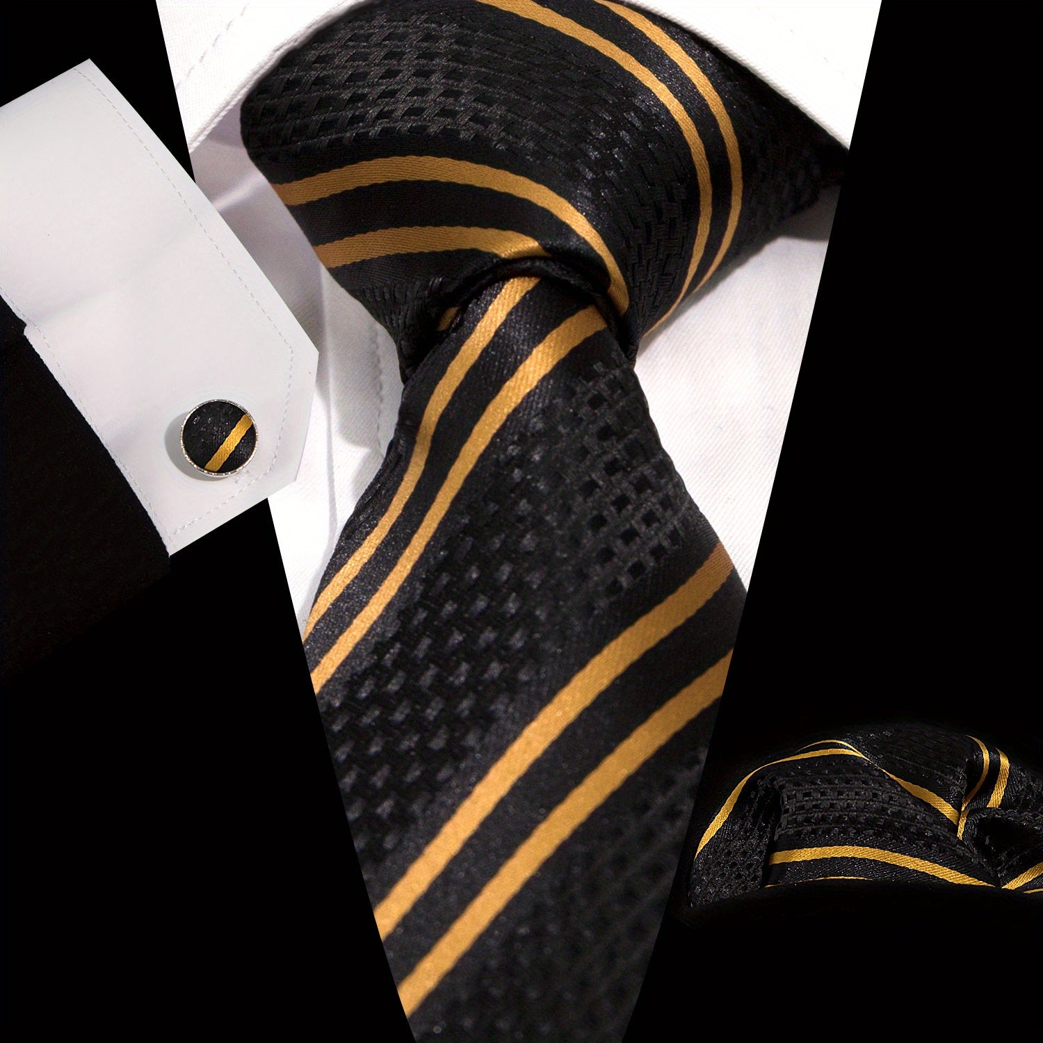 Classic Necktie Pocket Square And Hanky Cufflinks Set For Men