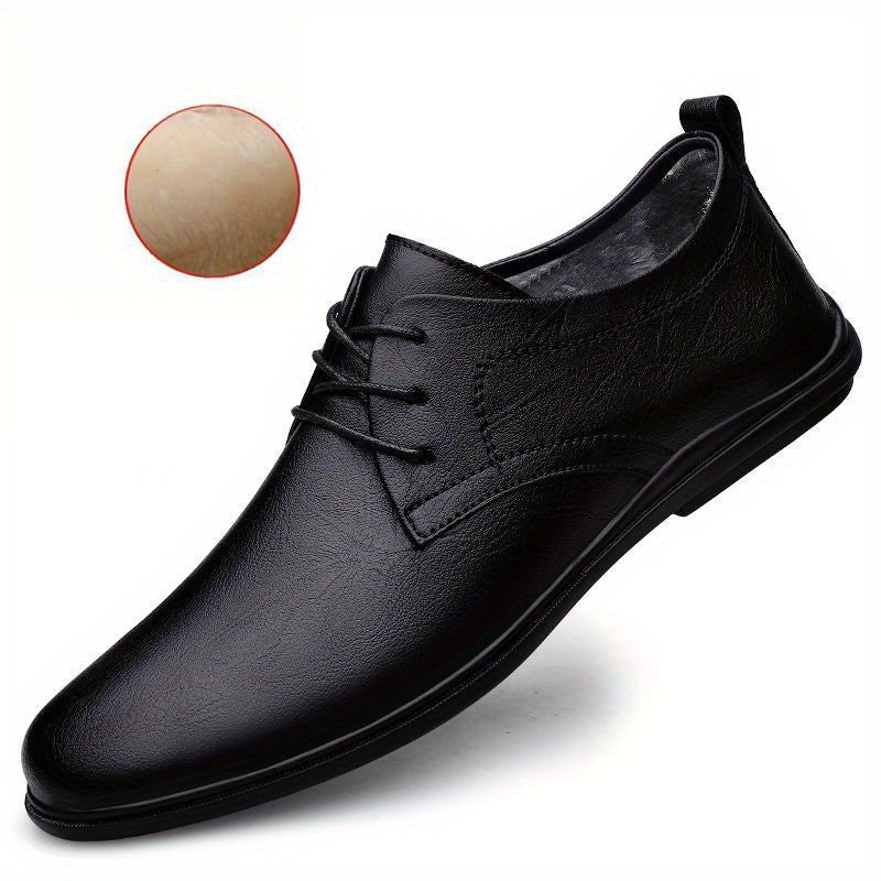Men's Plush Warm Faux Leather Lace Up Shoes Lightweight Non Slip Casual Shoes