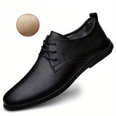 Men's Plush Warm Faux Leather Lace Up Shoes Lightweight Non Slip Casual Shoes