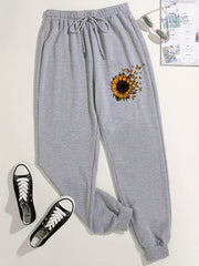 Floral & Butterfly Print Joggers Casual Drawstring Jogger For Spring & Fall