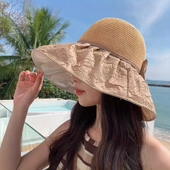 Bowknot Embossed Bucket Hat Wide Brim UV Protection Basin Hat