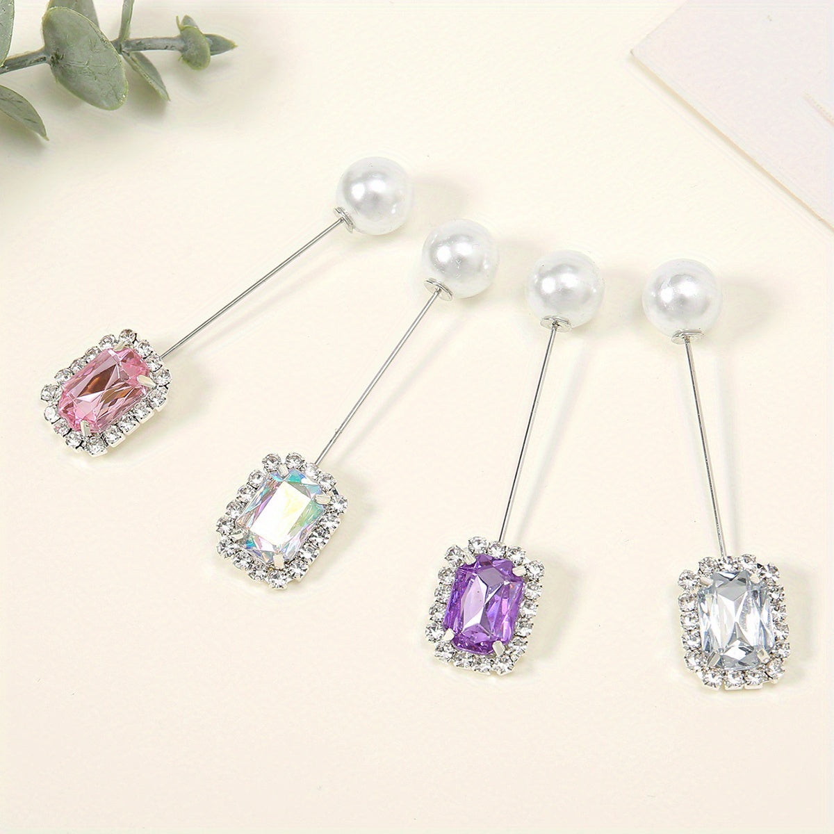 4pcs Crystal Metal Scarf Pin Rhinestone Silvery Shawl Buckle Safety Pins