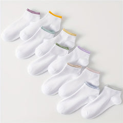 10 Pairs Colorblock Trim Short Socks Women's Stockings