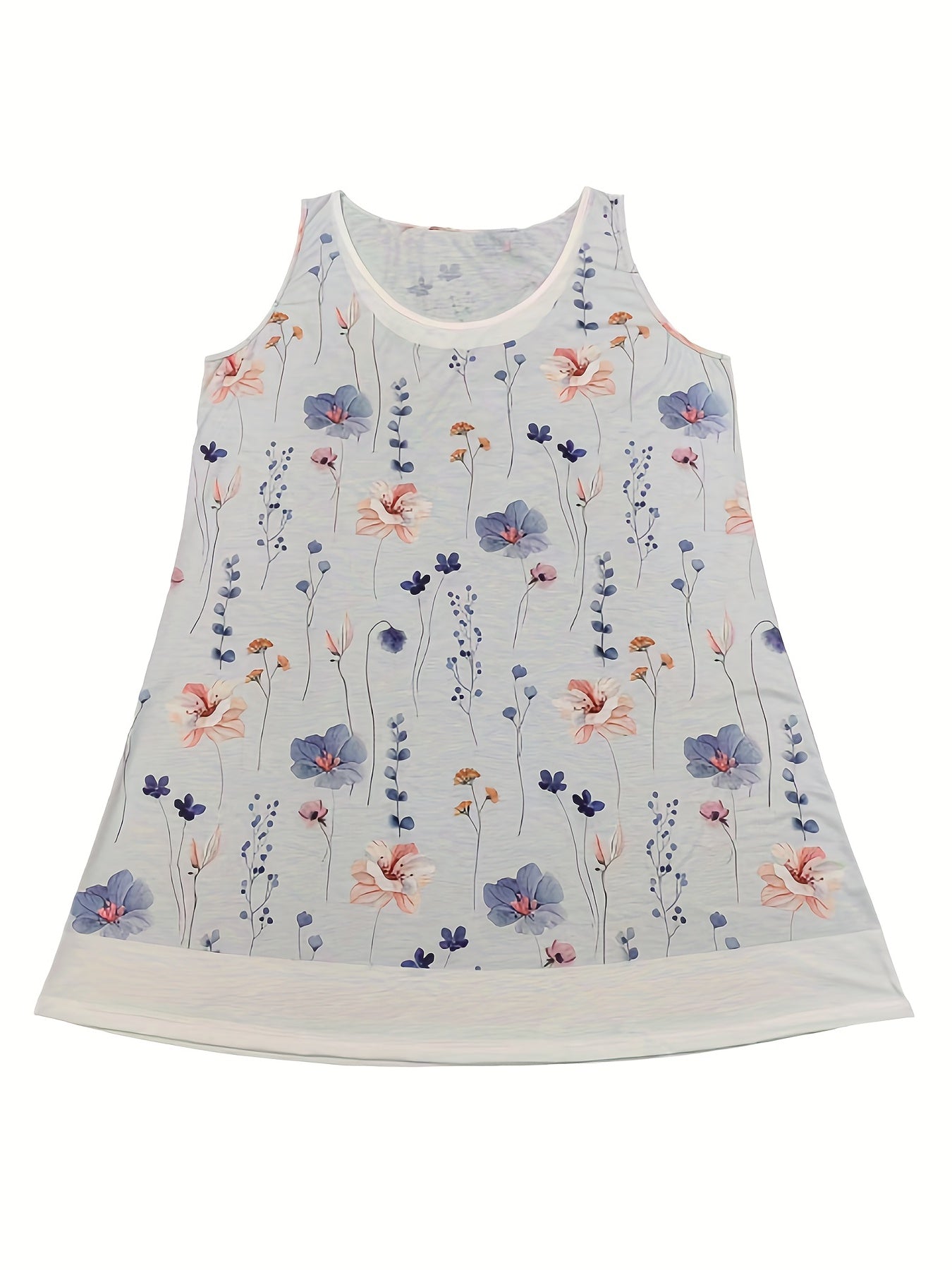 Colorblock Floral Print Round Neck Tank Dress