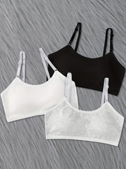 3pcs Girls Adjustable Stretch Sports Bras Comfortable Soft Bralette