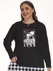 Halloween Lounge Top Women's Plus Skull Couple Print Pajama Tee