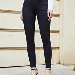 High Rise Skinny Jeans Solid High Stretch Zipper Button Closure Denim Pants