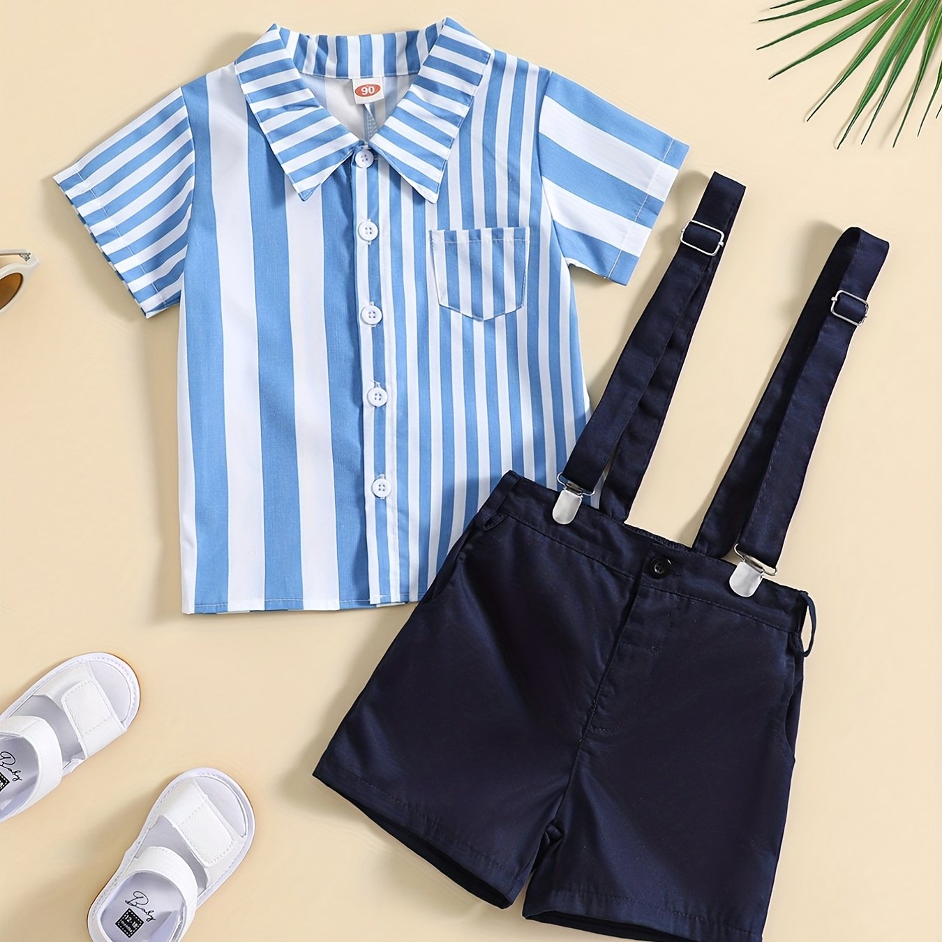 2pcs Toddler Boys Stripes Shirt & Suspenders Set Kids Summer Clothes