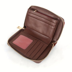 Light Brown Leather Bi Fold Wallet with Zipper Closure