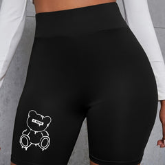 Teddy Bear Yoga Sports Shorts Workout Cartoon Print Casual Outdoor Shorts