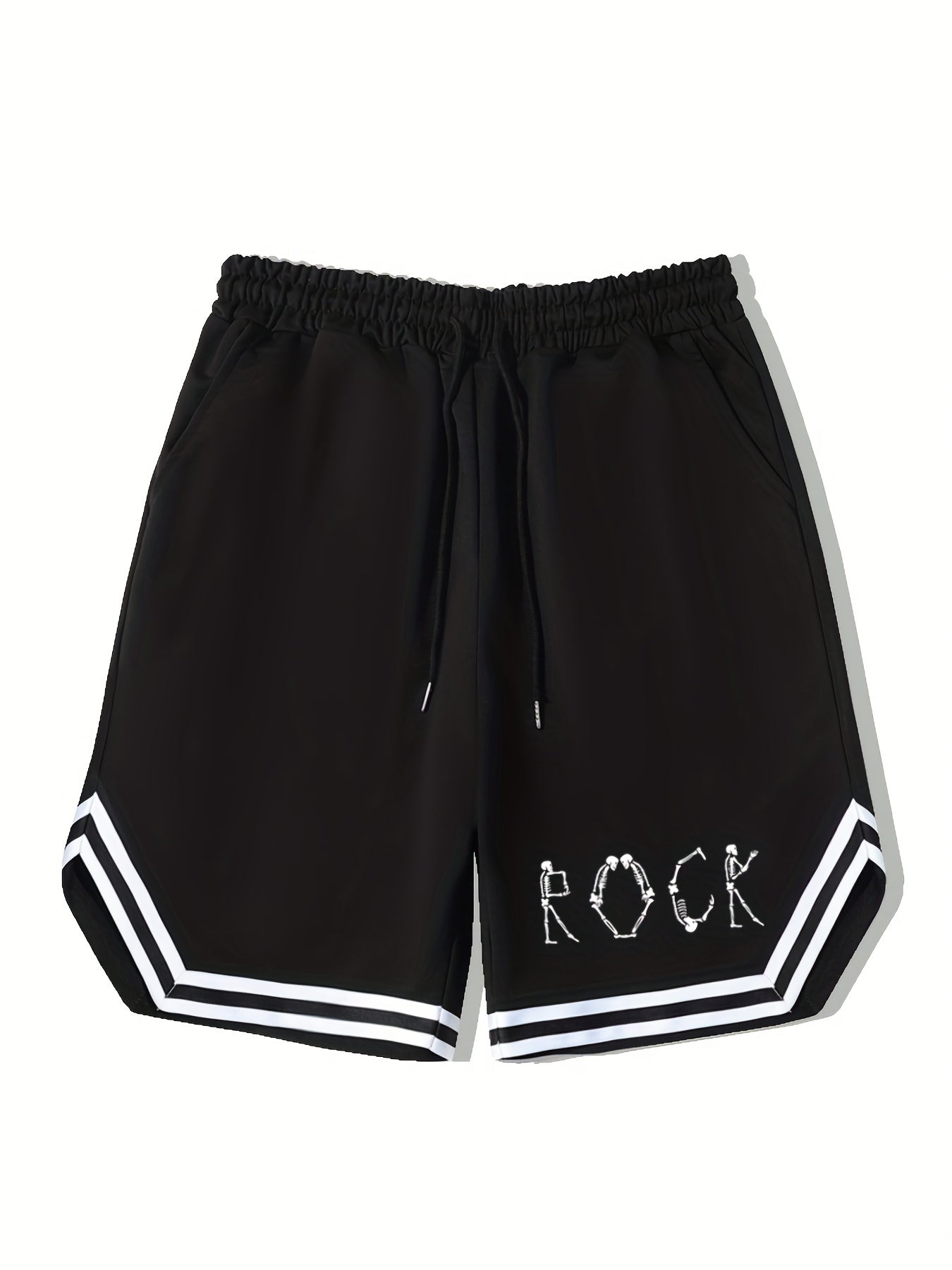Men's Rock Print Basketball Shorts Casual Slightly Stretch Drawstring Shorts