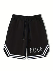Men's Rock Print Basketball Shorts Casual Slightly Stretch Drawstring Shorts
