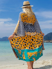 Boho Cover Up Women's Plus Leopard Print V Neck Robe