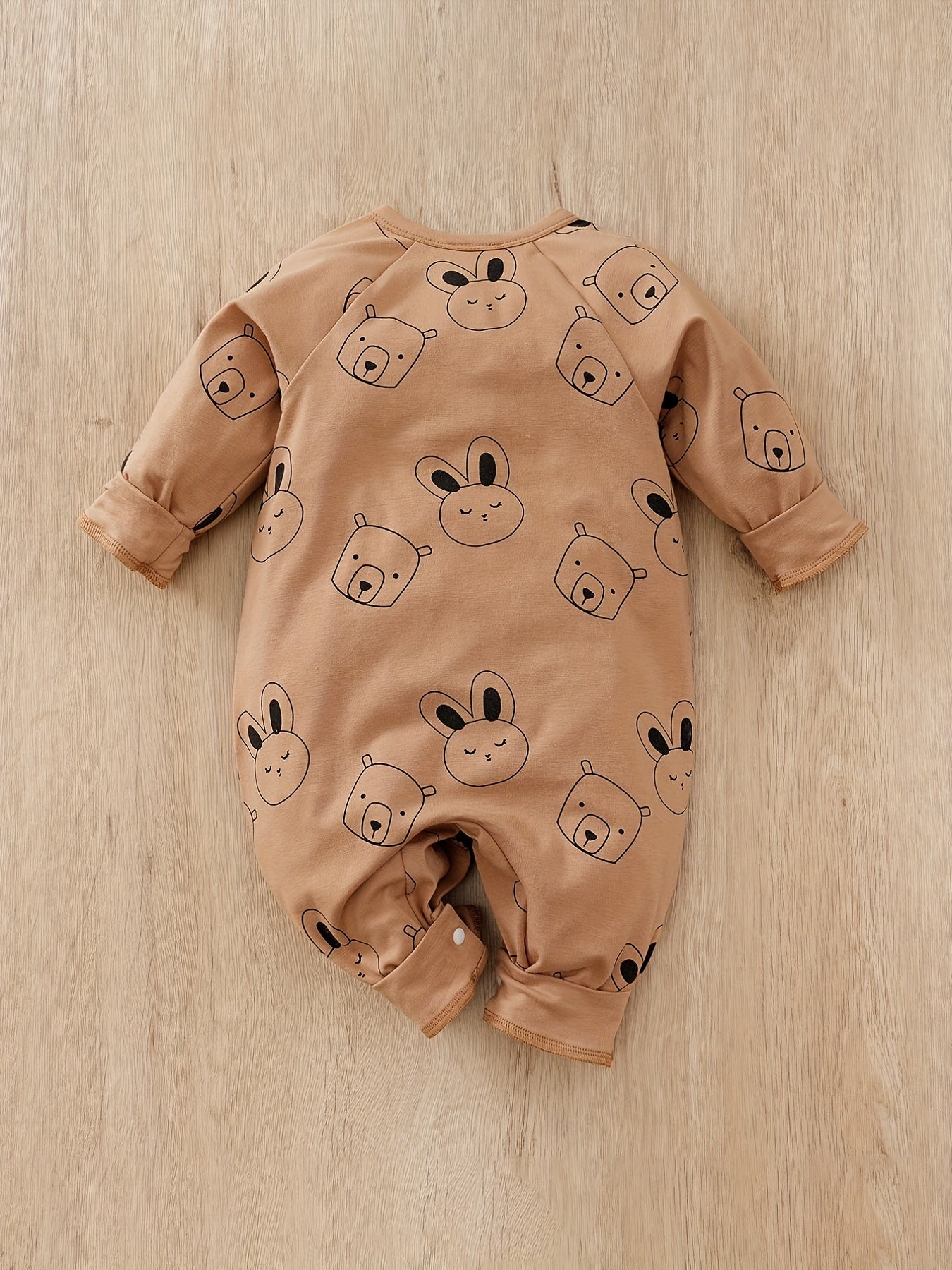 Bear And Rabbit Painting Full Print Jumpsuit Long Sleeve Cotton Baby Bodysuit