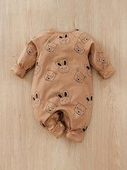 Bear And Rabbit Painting Full Print Jumpsuit Long Sleeve Cotton Baby Bodysuit