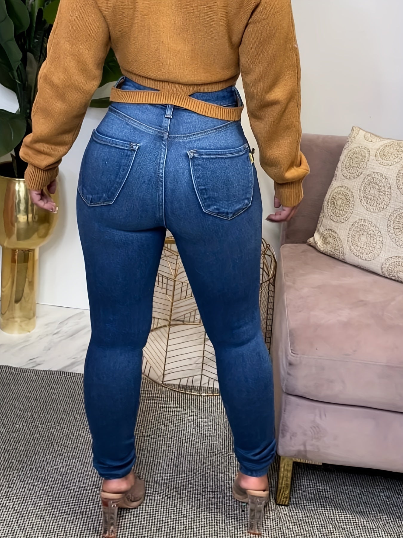 Ripped High Waisted Skinny Stretch Jeans