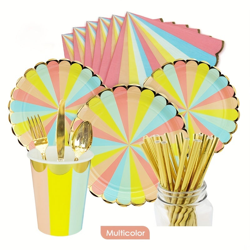 10pcs Rainbow Candy Plates and Napkins Set for Candy Party Decorations