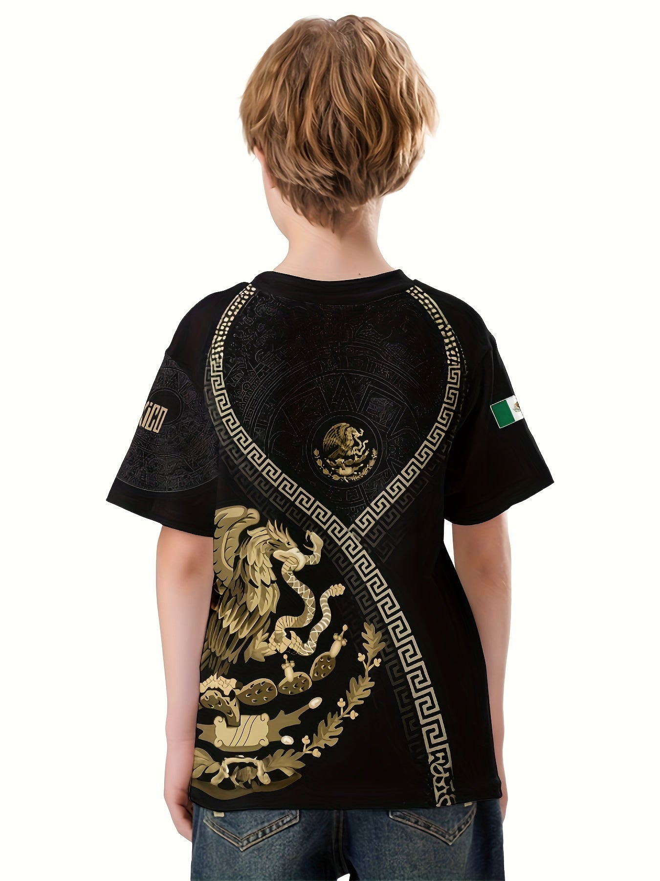 MEXICO Symbol 3D Print Boy's Casual Tees Short Sleeve Crew Neck