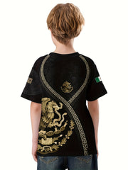 MEXICO Symbol 3D Print Boy's Casual Tees Short Sleeve Crew Neck