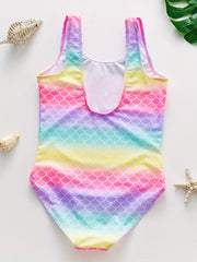 Toddler Girls Cartoon Mermaid Fish Scale One Piece Swimsuit