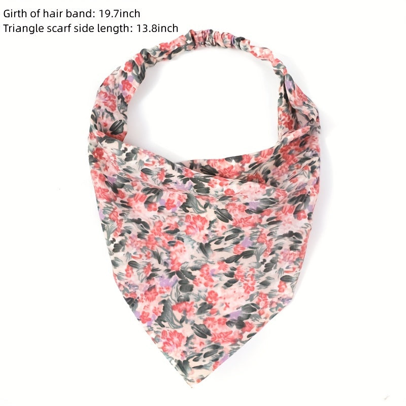 Floral Print Chiffon Triangle Scarf Bandana Boho Head Wrap Hair Accessory