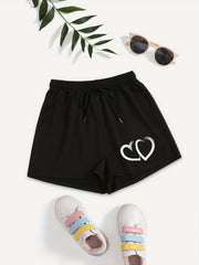 Hearts Print Hotpants Elastic Waist Casual Shorts
