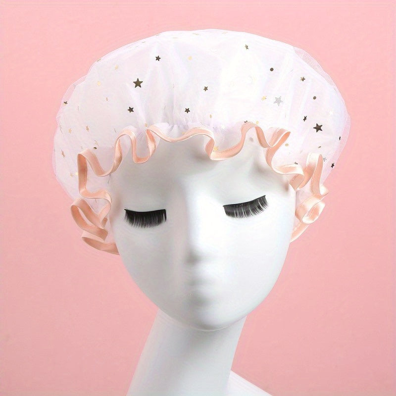 Star Print Reusable Shower Cap Double Layer Waterproof Soft Comfortable Bath Cap