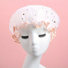 Star Print Reusable Shower Cap Double Layer Waterproof Soft Comfortable Bath Cap