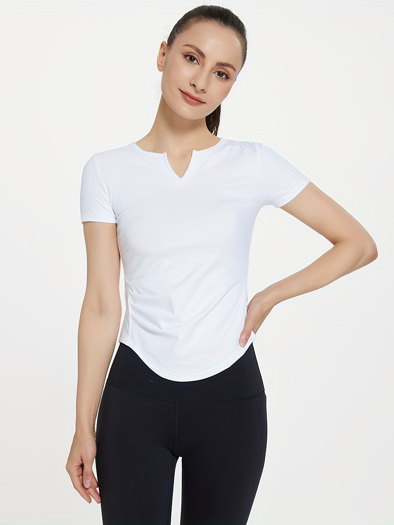 Women's V Neck Quick Dry T-shirt for Fitness and Yoga