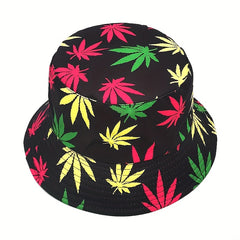 Leaf Print Bucket Hat Double Sided Sun Hat