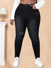 High Rise Ripped Skinny Jeans Women's Plus Denim Pants