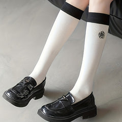 Floral Print Colorblock Knee High Socks Women's Stockings