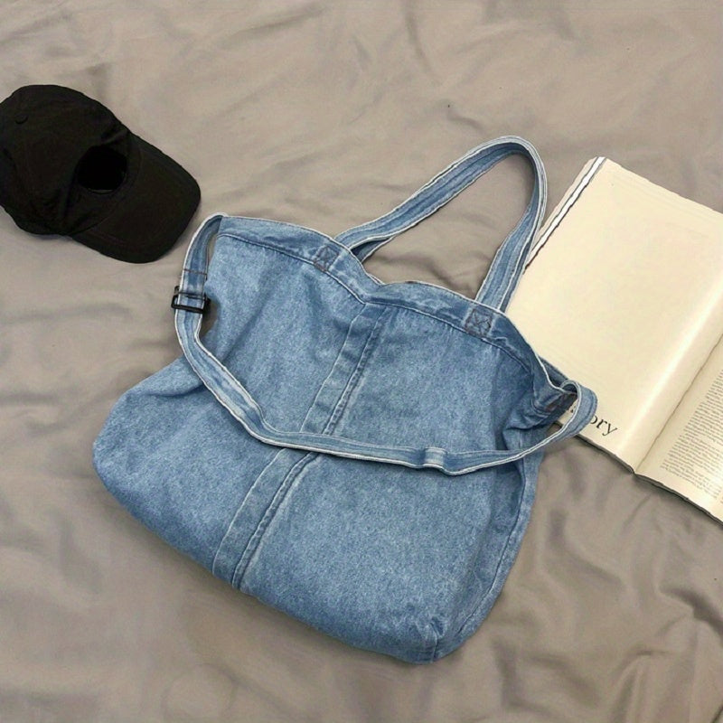 Vintage Denim Tote Bag Crossbody Handbag for School Work Travel