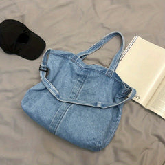 Vintage Denim Tote Bag Crossbody Handbag for School Work Travel