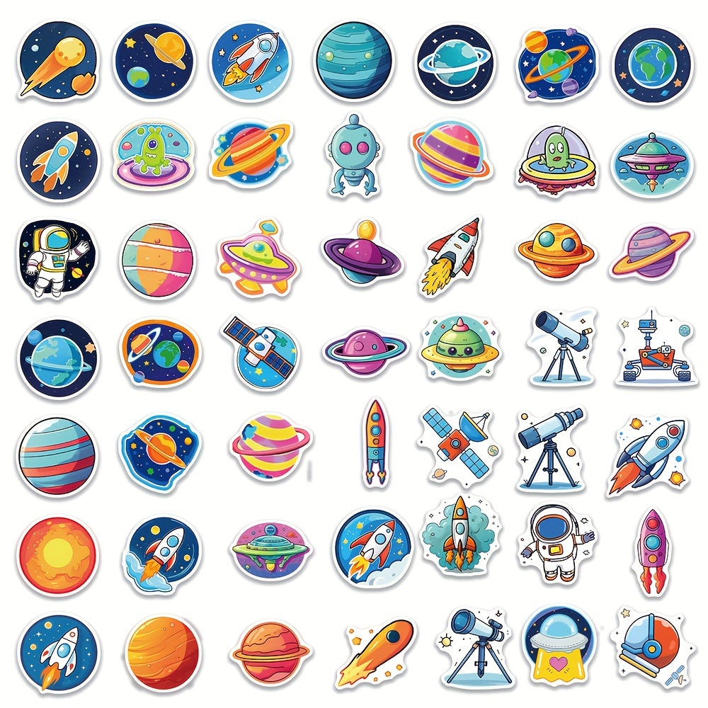 50pcs Gradient Planet Stickers for Kids Waterproof Sticker Pack