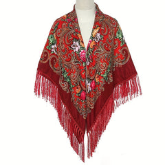 Flower Print Tassel Shawl Boho Square Scarf Vintage Warm Wrap