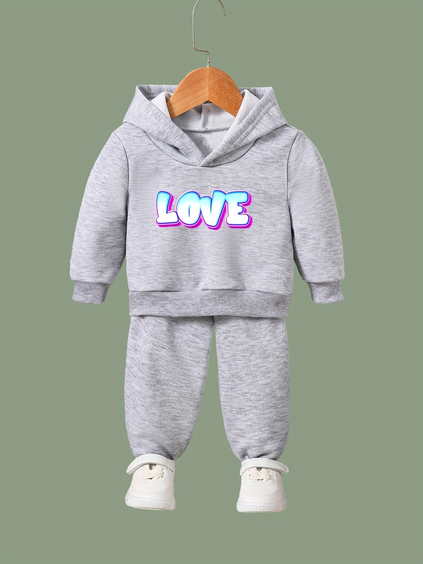 Girls Boys 2pcs LOVE Print Hooded Pullover Pants Set Spring Fall