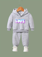 Girls Boys 2pcs LOVE Print Hooded Pullover Pants Set Spring Fall