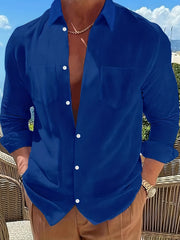 Men's Casual Shirt Turn Down Collar Long Sleeves Solid Regular Fit