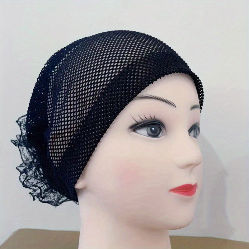 Solid Mesh Turban Cap Soft Beanie Elastic Underscarf Hat Women Chemo Hats