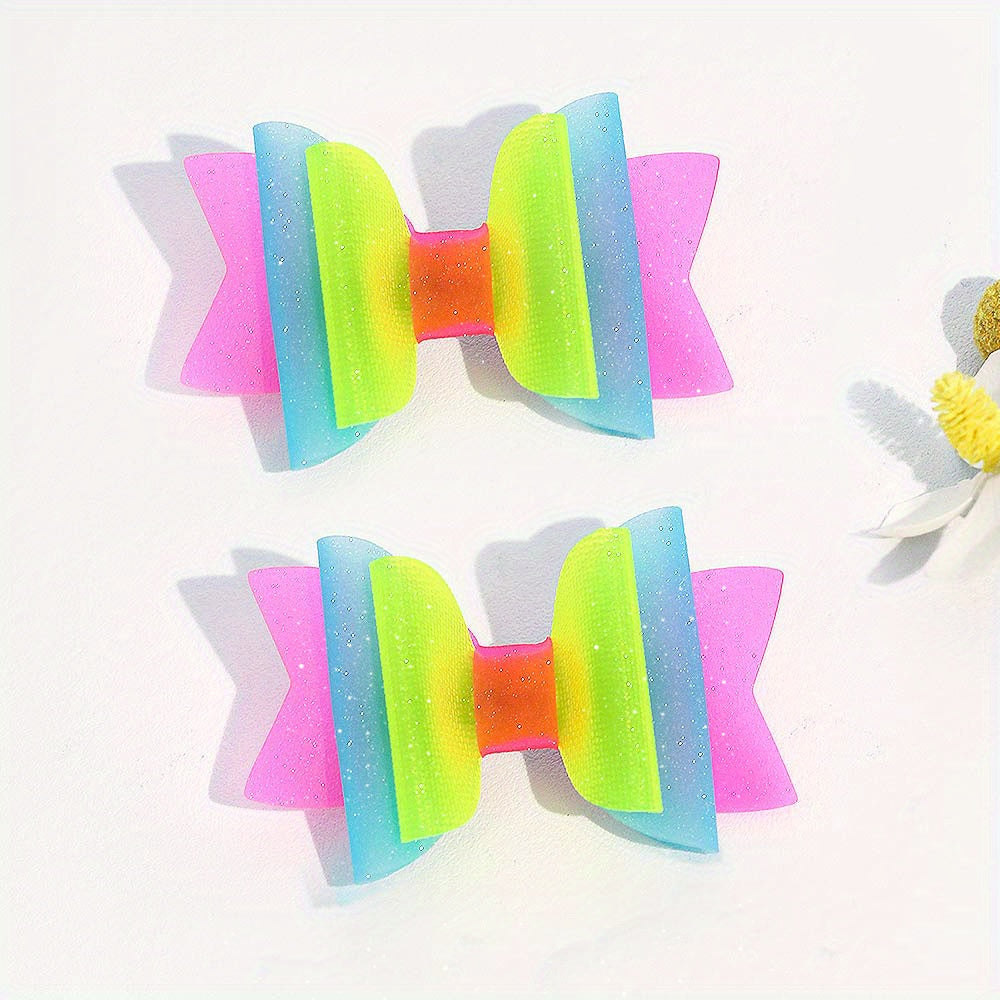 2pcs Girls Block Swim Pool Waterproof Hair Bows Clips Hairpin Headwear