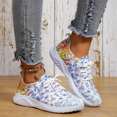 Floral Pattern Lace-up Sneakers for Women