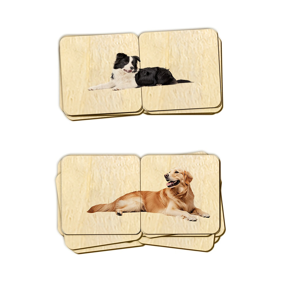 24pcs Wooden Dog Puzzle Animal Matching Cards Educational Game